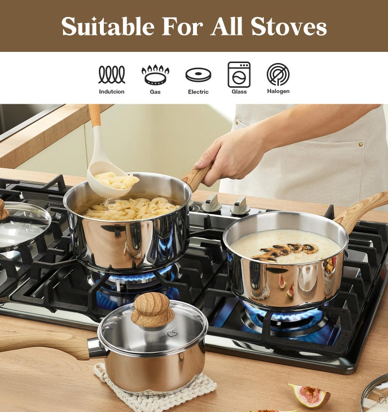 KOCH SYSTEME CS Stainless Steel Saucepan, 1 Quart Stainless Steel Pot with 5-Layer Stainless Base, Sauce Pan with Lid & Stay-Cool Handle, Small Pot 1 Quart, Induction Compatible - Image 4