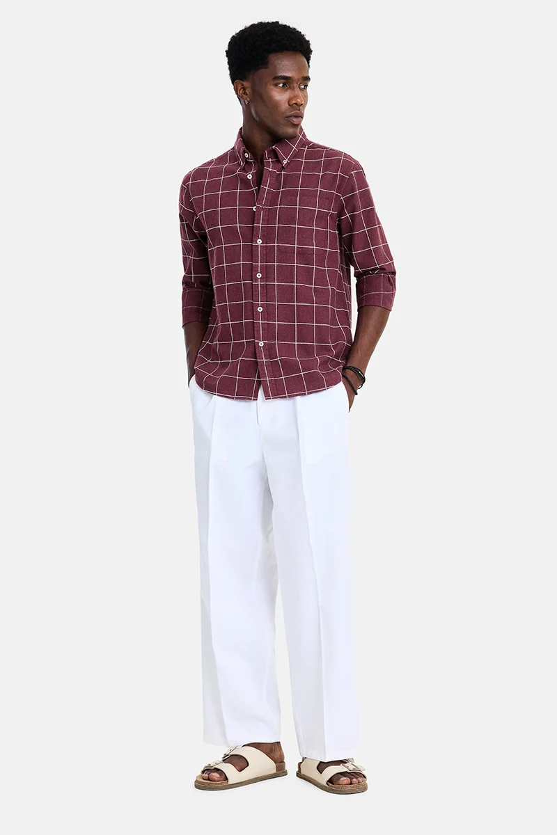 SNITCH Maroon Checkered Long Sleeve Regular Fit Casual Shirt