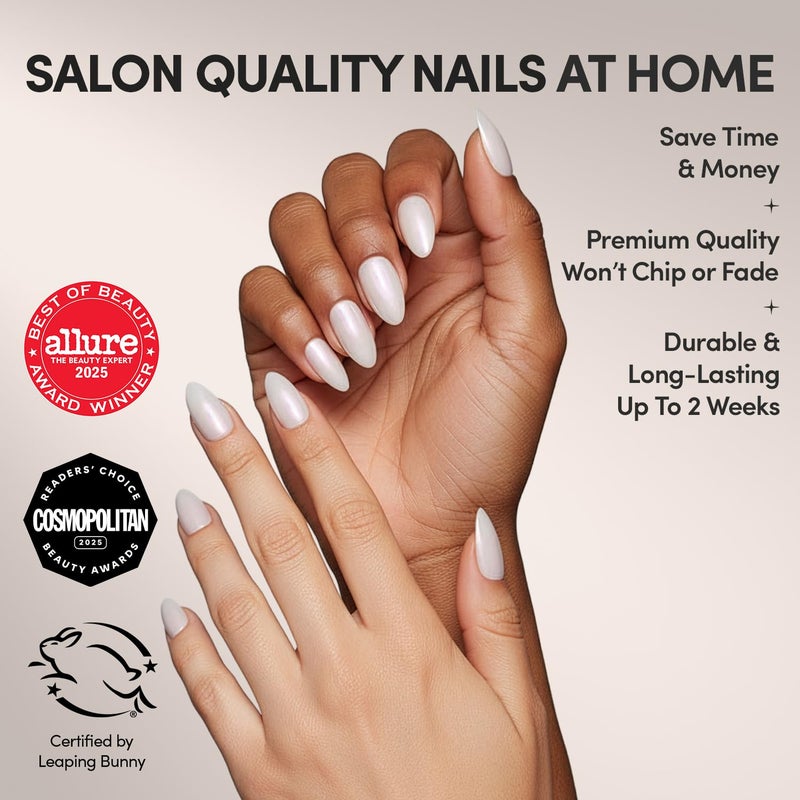 Glamnetic Press On Nails - Hailey | Glossy, Semi-Transparent, Short Almond Nails, Salon Quality | 15 Sizes - 30 Nail Kit with Glue - Image 2