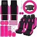 Woanger 47 Car Seat Cover Full Set for Women Included Car Front Rear Seat Fluffy Steering Wheel Cover Belt Automotive Floor Mats Air Conditioner Decoration Strip UniversalRose Red - Image 2