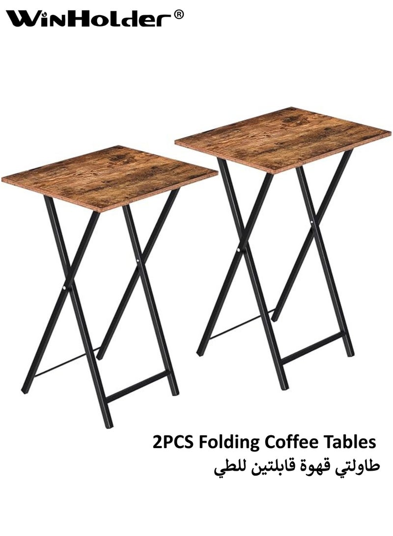 WinHolder 2pcs Folding Coffee table, Sofa Side TV Tray Table, Service Table for Eating Set of 2, Folding Side Table Dinner Tables for Small Space, Easy Assembly, Space Saving, Stable and Durable, Rustic Brown and Black, 48*36*66 CM - Image 1
