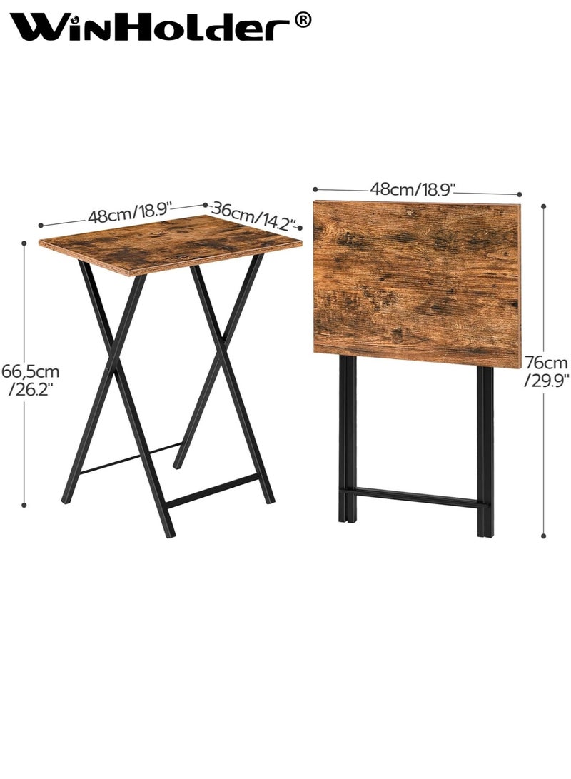 WinHolder 2pcs Folding Coffee table, Sofa Side TV Tray Table, Service Table for Eating Set of 2, Folding Side Table Dinner Tables for Small Space, Easy Assembly, Space Saving, Stable and Durable, Rustic Brown and Black, 48*36*66 CM - Image 2