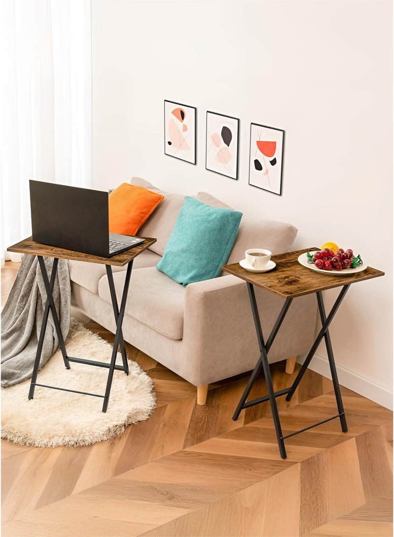 WinHolder 2pcs Folding Coffee table, Sofa Side TV Tray Table, Service Table for Eating Set of 2, Folding Side Table Dinner Tables for Small Space, Easy Assembly, Space Saving, Stable and Durable, Rustic Brown and Black, 48*36*66 CM - Image 5