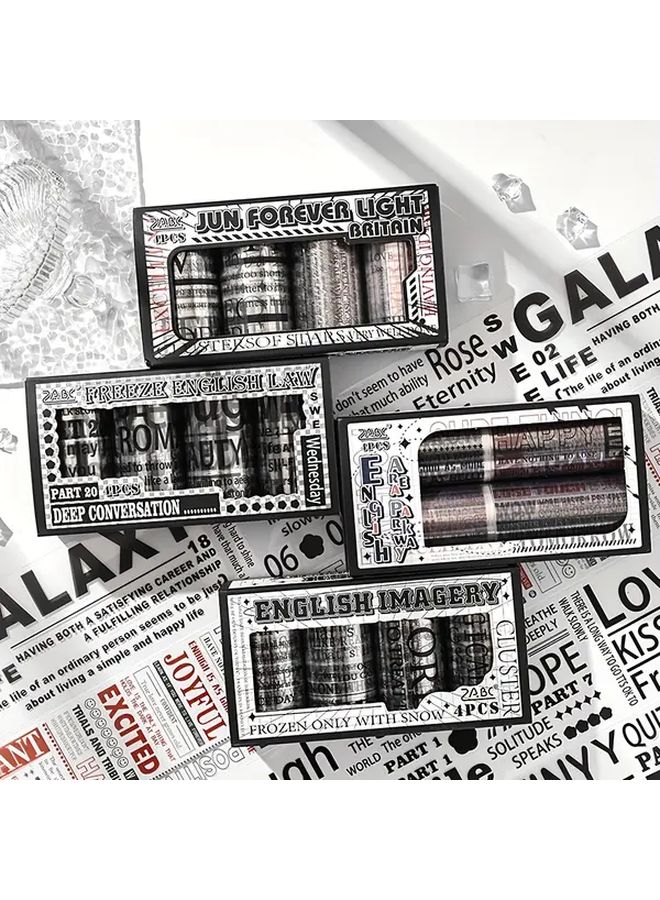 English Letter Theme Sticker Roll 4 Pack Retro Transparent PET Waterproof For Scrapbook - Image 3