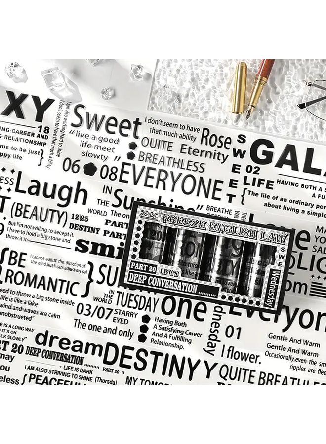 English Letter Theme Sticker Roll 4 Pack Retro Transparent PET Waterproof For Scrapbook - Image 4