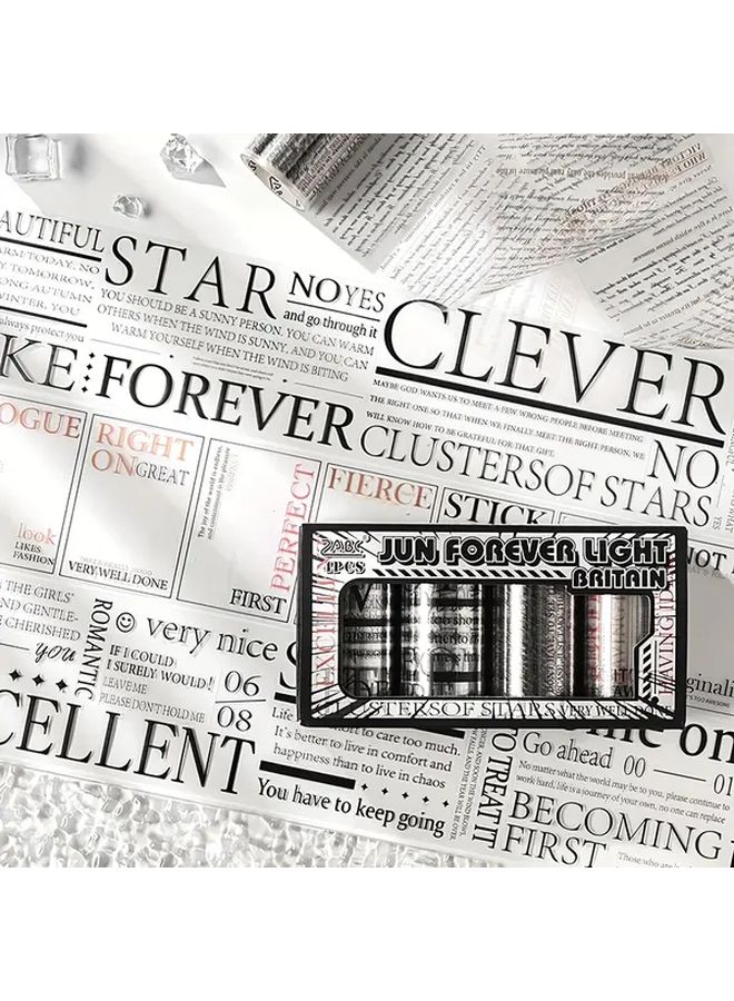 English Letter Theme Sticker Roll 4 Pack Retro Transparent PET Waterproof For Scrapbook - Image 1