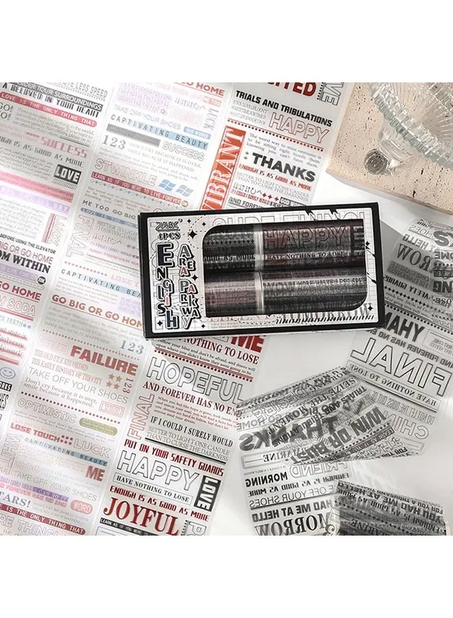 English Letter Theme Sticker Roll 4 Pack Retro Transparent PET Waterproof For Scrapbook - Image 5