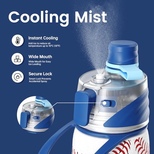 Magcheer Baseball Water Bottle - 20oz Insulated Misting Water Bottles Stainless Steel 3D Textured - Baseball Accessories Gift for Kids - Image 2