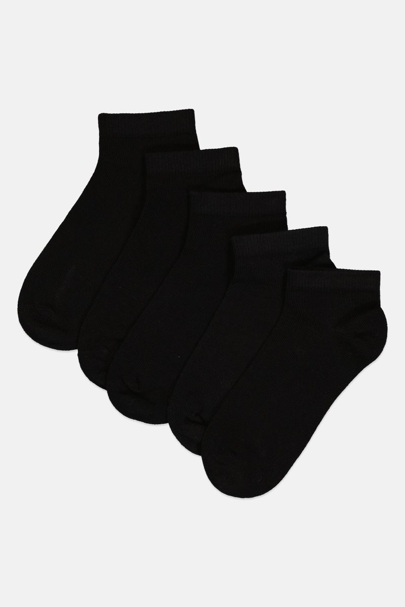 London Fog Kids Boy 5 Pairs Solid Ankle Socks, Black  - Image 1