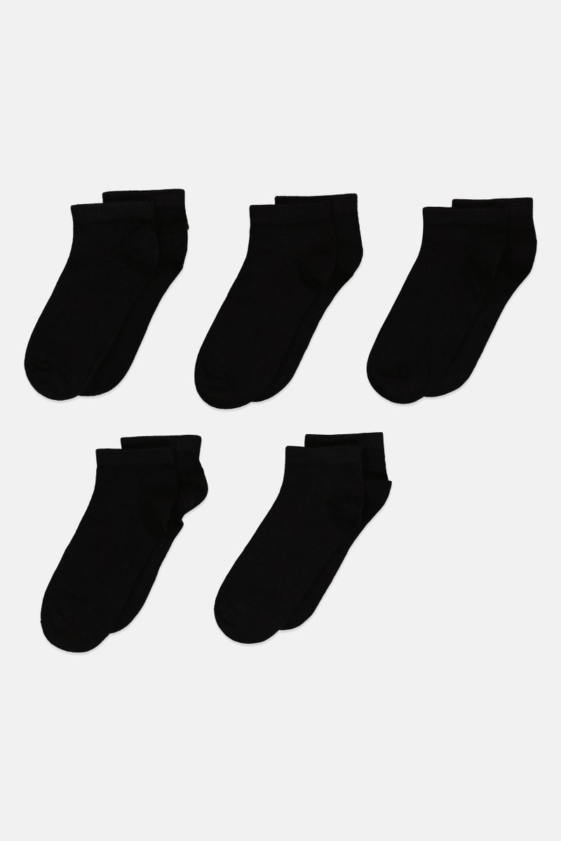 London Fog Kids Boy 5 Pairs Solid Ankle Socks, Black  - Image 3