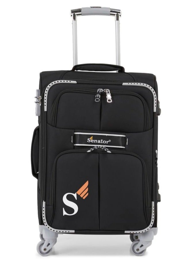 SENATOR Soft Shell Trolley Luggage Set of 4 Pcs For Unisex Ultra Lightweight Expandable Suitcase With 4 Wheels LL003 Black - Image 2