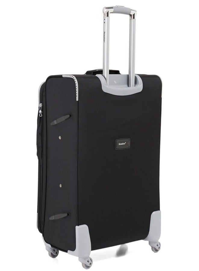 SENATOR Soft Shell Trolley Luggage Set of 4 Pcs For Unisex Ultra Lightweight Expandable Suitcase With 4 Wheels LL003 Black - Image 3