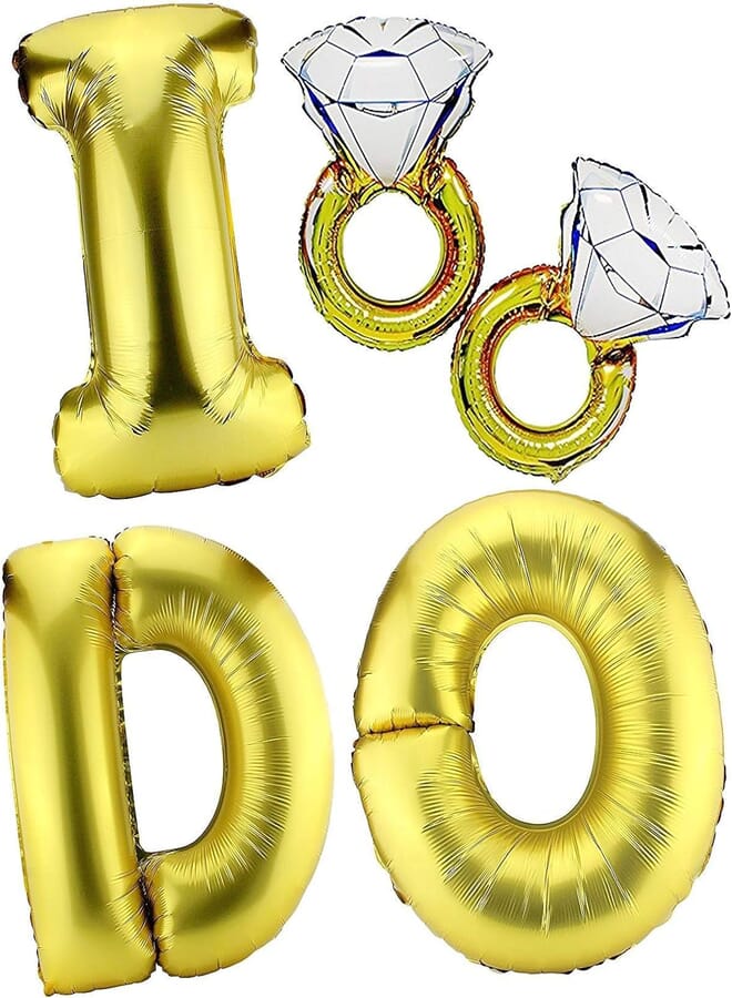 Salux Gold ( I Do ) and Diamond Engagement Ring Mylar Balloons (5-Balloon Set) Includes I-D-O Gold Letter Balloons with 2 Ring Balloons for Wedding and Engagement Decor - Salux Collection