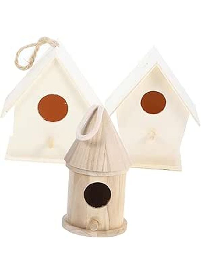 Unfinished Wooden Birdhouse DIY Kit 3 Pcs Outdoor Hanging Decoration For Birds Play And Sleep - Image 1