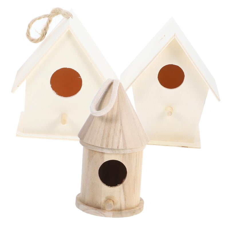 Unfinished Wooden Birdhouse DIY Kit 3 Pcs Outdoor Hanging Decoration For Birds Play And Sleep - Image 2