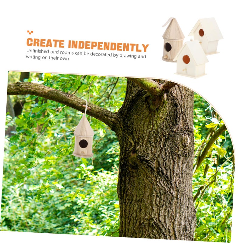 Unfinished Wooden Birdhouse DIY Kit 3 Pcs Outdoor Hanging Decoration For Birds Play And Sleep - Image 4