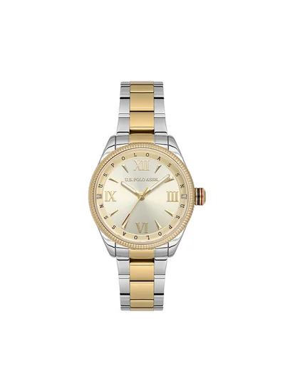 U.S. Polo Assn. Stile Gold Dial Stainless Steel Bracelet Analog Watch for Women, 32mm