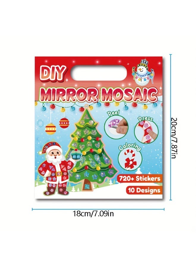 Capstro Mirror Mosaic Sticker Art Kit – Christmas Theme | 10 Pattern Cards, 12 Laser Mirror Stickers & 10 Lanyards | DIY Shiny Holiday Mosaic Craft for Kids Age 4+ | Festive Art Gift for Boys & Girls - Image 5
