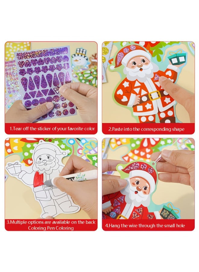 Capstro Mirror Mosaic Sticker Art Kit – Christmas Theme | 10 Pattern Cards, 12 Laser Mirror Stickers & 10 Lanyards | DIY Shiny Holiday Mosaic Craft for Kids Age 4+ | Festive Art Gift for Boys & Girls - Image 3