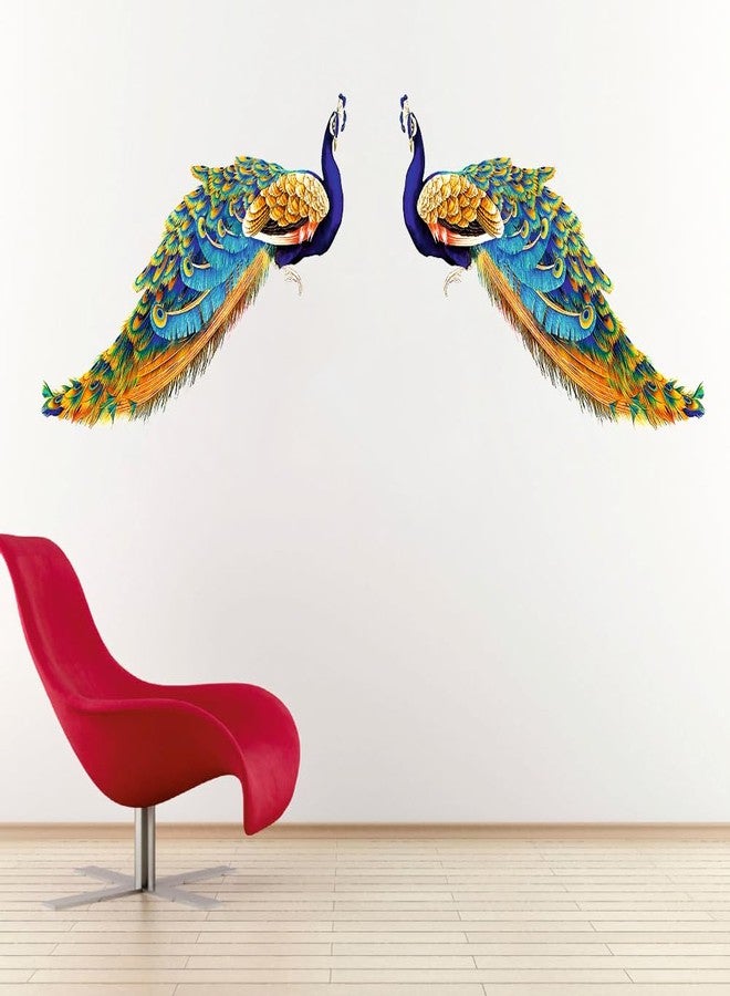 Akki Wold Two Beautiful Peacock Wall Sticker for Living Room, Kids Room, Office Size - (38CM X 81CM) - Image 1