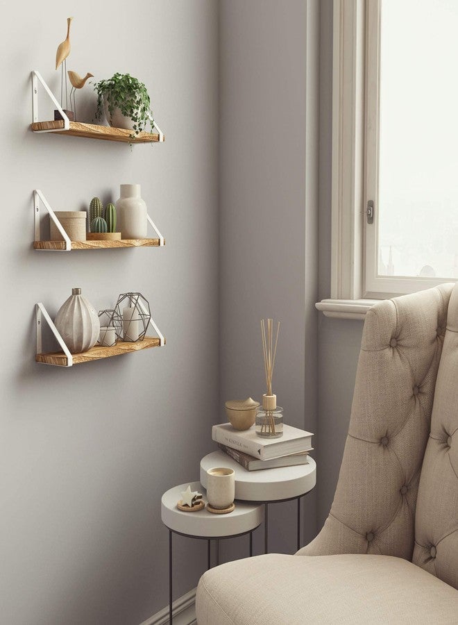 والنيتشر أرفف عائمة من Wallniture Ponza للجدران، أرفف حمام مثبتة على الحائط، طقم من 3 قطع، أرفف خشبية بلمسة نهائية محروقة مع دعامات بيضاء. - Image 3