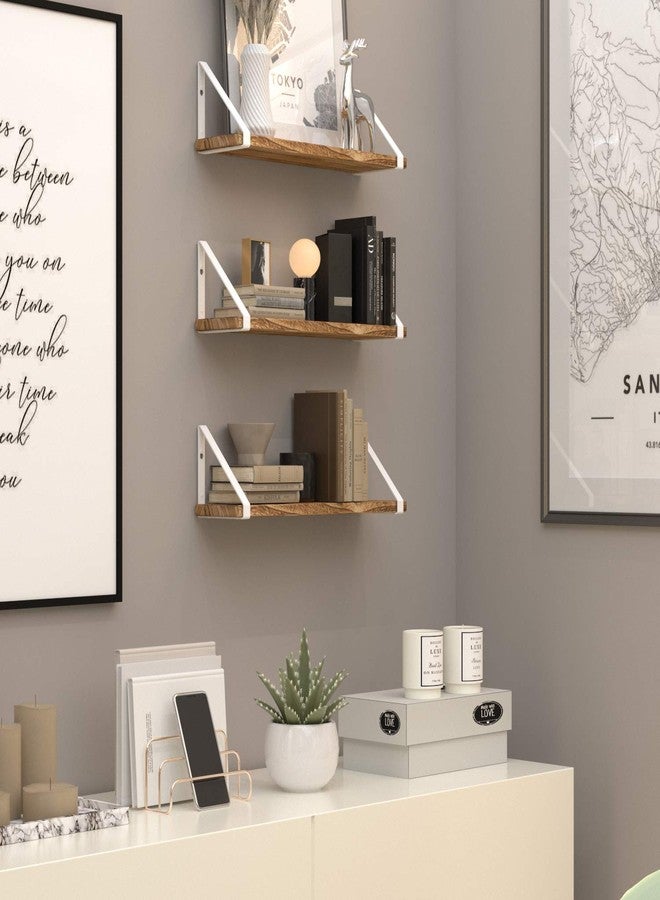 والنيتشر أرفف عائمة من Wallniture Ponza للجدران، أرفف حمام مثبتة على الحائط، طقم من 3 قطع، أرفف خشبية بلمسة نهائية محروقة مع دعامات بيضاء. - Image 5