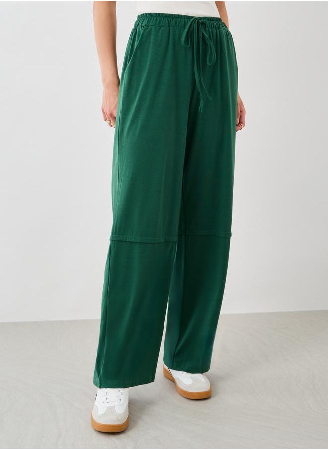 Take Two Take Two Women Green Solid Drawstring Waist Wide Leg Joggers  - Image 3