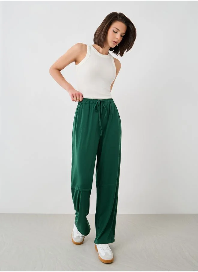 Take Two Take Two Women Green Solid Drawstring Waist Wide Leg Joggers