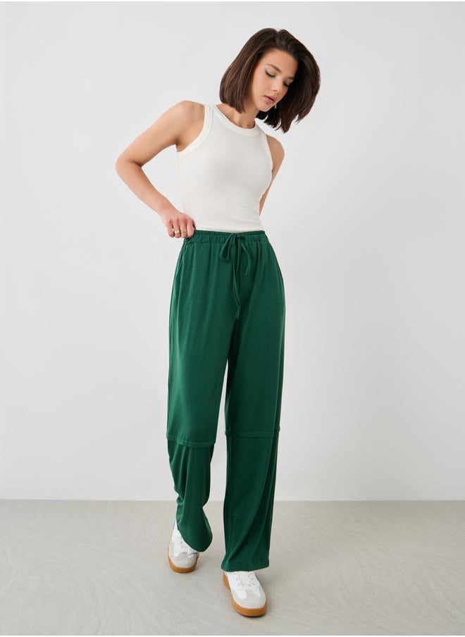 Take Two Take Two Women Green Solid Drawstring Waist Wide Leg Joggers  - Image 2