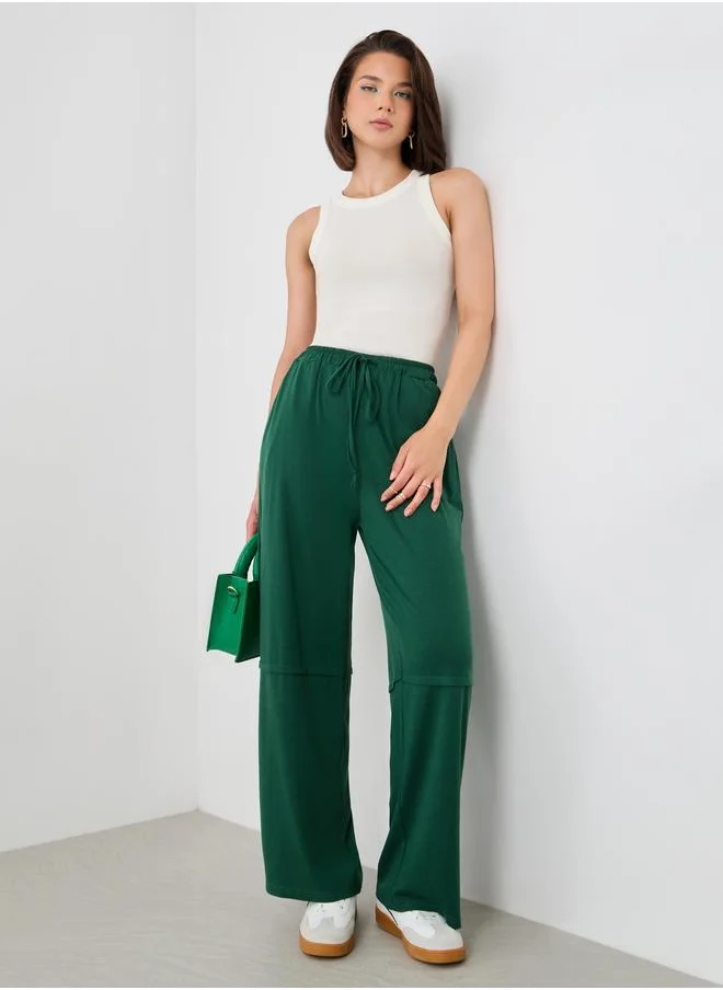 Take Two Take Two Women Green Solid Drawstring Waist Wide Leg Joggers