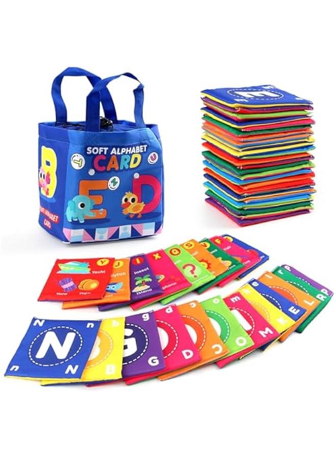 26 PCS Baby Soft Alphabet Cards, ABC Learning Flash Cards with Storage Bag, Washable Soft Letter Early Educational Toy for Babies Infants Toddlers Boys and Girls 0 1 2 3 Years Old - Image 1