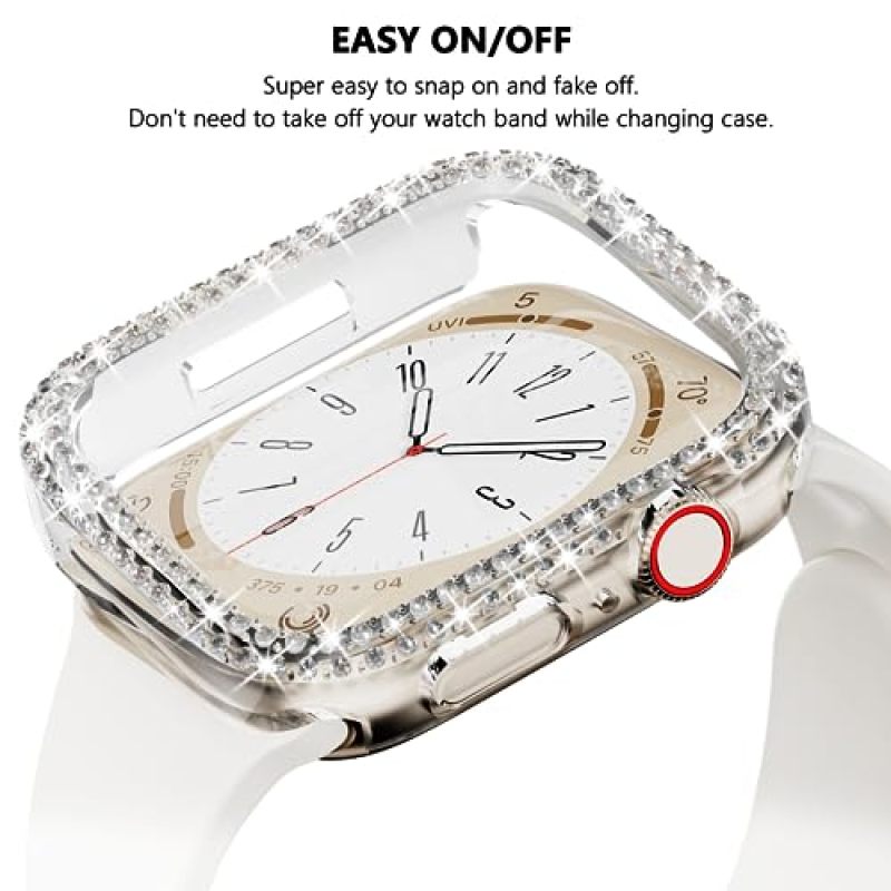Blint Diamond Rhinestone Bumper Cover 3-Pack Starlight Clear Rose Gold for Apple Watch Case 45mm Series 9 8 7 - Lightweight Scratch Resistant Hard Shell for Women Gift - Image 3