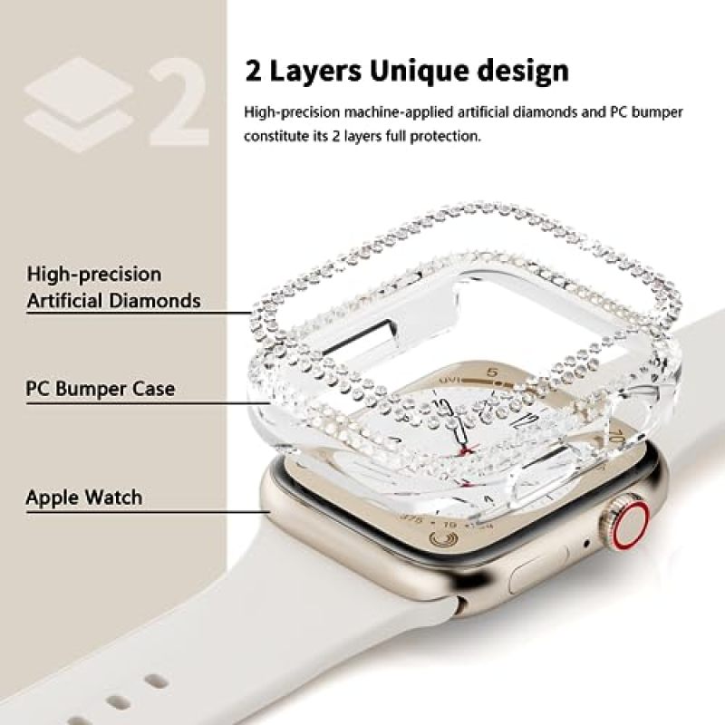 Blint Diamond Rhinestone Bumper Cover 3-Pack Starlight Clear Rose Gold for Apple Watch Case 45mm Series 9 8 7 - Lightweight Scratch Resistant Hard Shell for Women Gift - Image 5