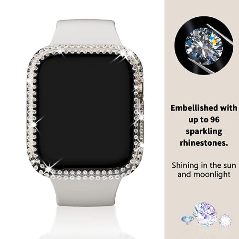 Blint Diamond Rhinestone Bumper Cover 3-Pack Starlight Clear Rose Gold for Apple Watch Case 45mm Series 9 8 7 - Lightweight Scratch Resistant Hard Shell for Women Gift - Image 4