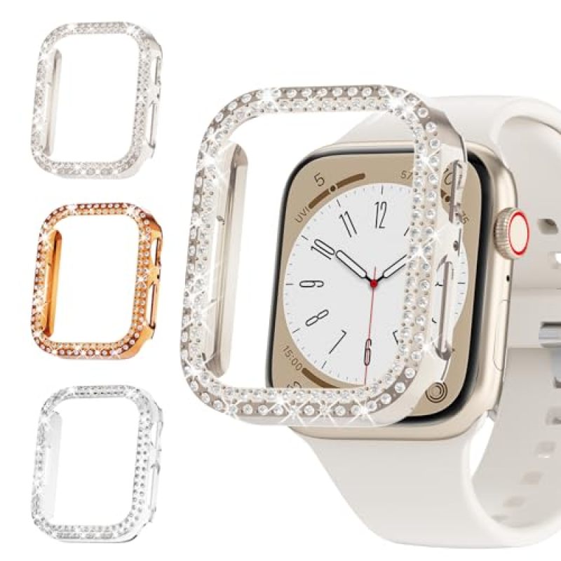 Blint Diamond Rhinestone Bumper Cover 3-Pack Starlight Clear Rose Gold for Apple Watch Case 45mm Series 9 8 7 - Lightweight Scratch Resistant Hard Shell for Women Gift - Image 1