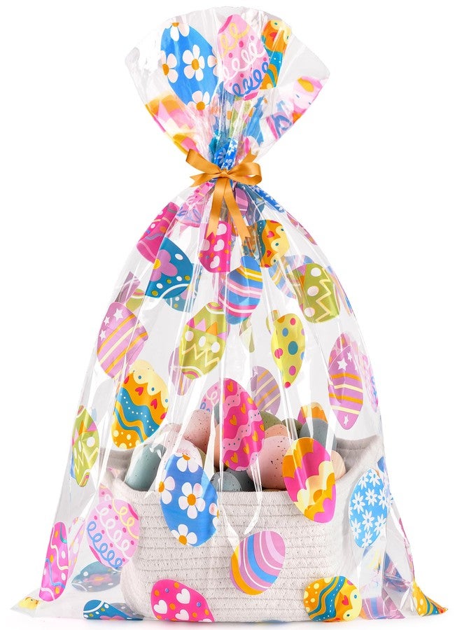 CUDICY Easter Bags 10pcs Cellophane Bags 20x24 Inch Cellophane Wrap for Gift Baskets Clear Plastic Easter Basket Bags - Image 1