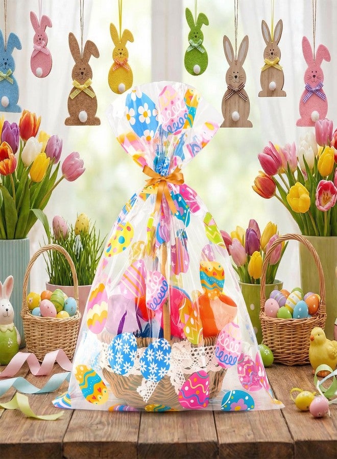 CUDICY Easter Bags 10pcs Cellophane Bags 20x24 Inch Cellophane Wrap for Gift Baskets Clear Plastic Easter Basket Bags - Image 4