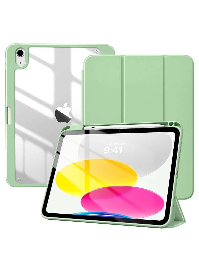 جراب لجهاز iPad (A16) الجيل الحادي عشر 11 بوصة 2025/الجيل العاشر 10.9 بوصة 2022 مع حامل قلم، غطاء حماية ذكي مقاوم للصدمات مع غطاء خلفي شفاف (أخضر نعناعي) - Image 1