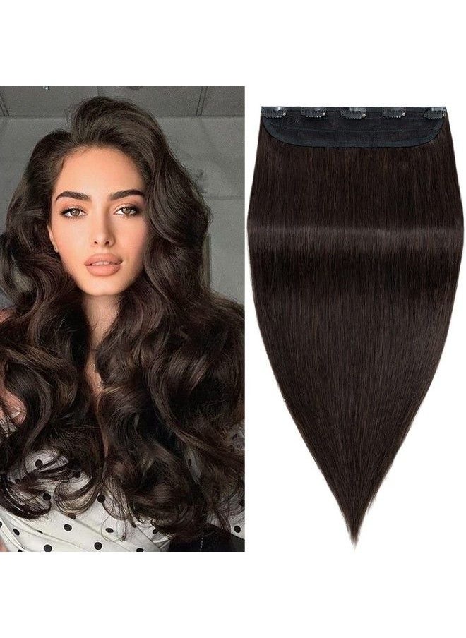 S-noilite - Clip In Human Hair Extensions Clip In Hair Extensons 100% Real Human Hair One Piece/5 Clips 3/4 Full Headthicker Hair Clip Standard Weft Straight Soft 14 Inch/75G (#02 Dark Brown) - Image 1