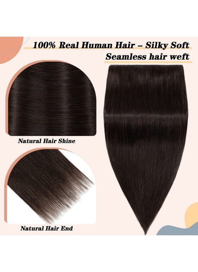 S-noilite - Clip In Human Hair Extensions Clip In Hair Extensons 100% Real Human Hair One Piece/5 Clips 3/4 Full Headthicker Hair Clip Standard Weft Straight Soft 14 Inch/75G (#02 Dark Brown) - Image 1