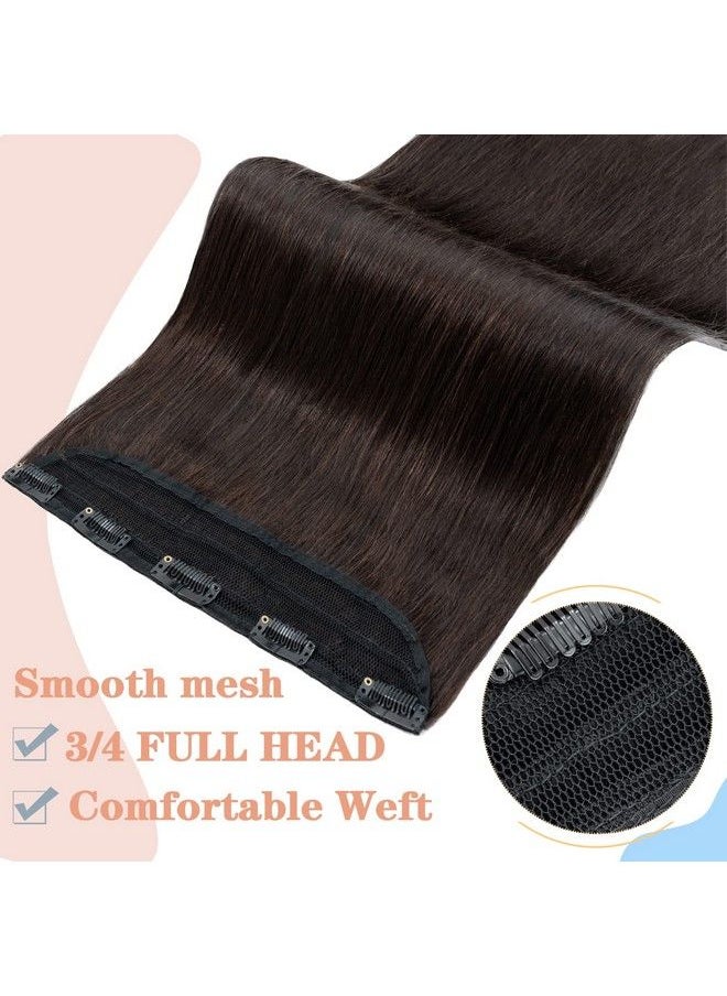 S-noilite - Clip In Human Hair Extensions Clip In Hair Extensons 100% Real Human Hair One Piece/5 Clips 3/4 Full Headthicker Hair Clip Standard Weft Straight Soft 14 Inch/75G (#02 Dark Brown) - Image 1