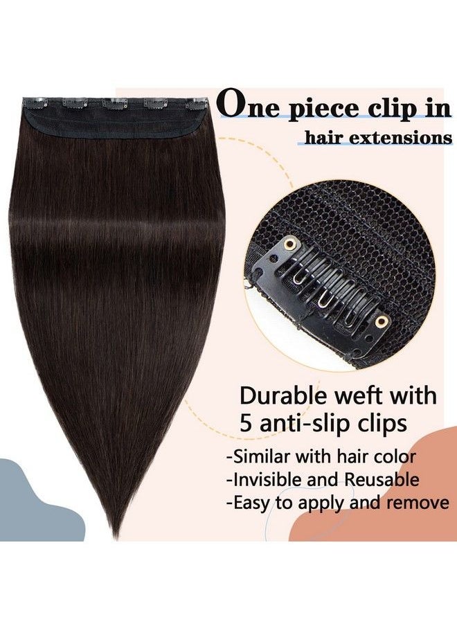 S-noilite - Clip In Human Hair Extensions Clip In Hair Extensons 100% Real Human Hair One Piece/5 Clips 3/4 Full Headthicker Hair Clip Standard Weft Straight Soft 14 Inch/75G (#02 Dark Brown) - Image 1