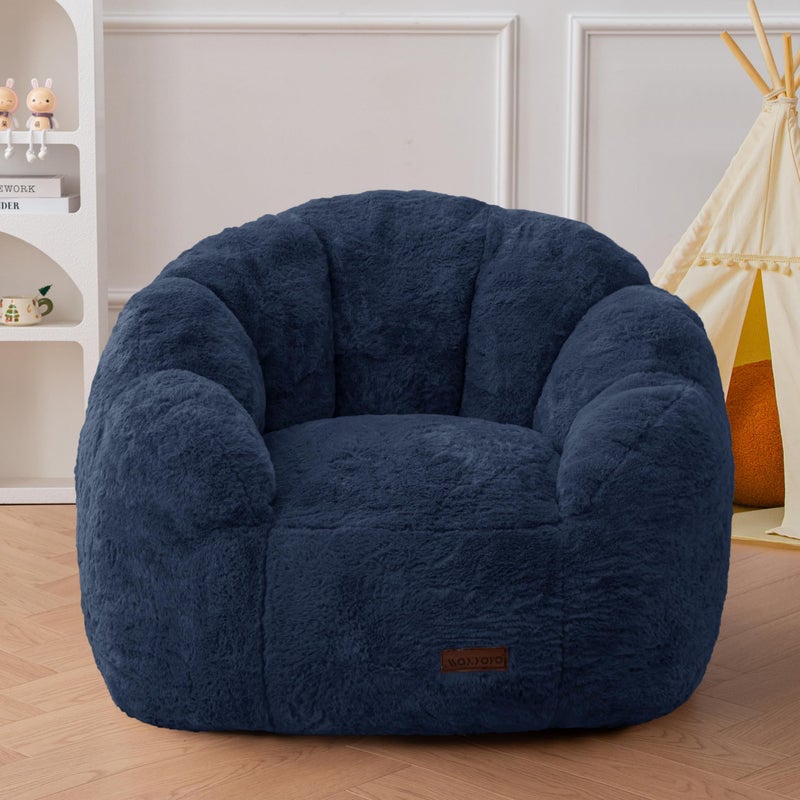 MAXYOYO Kids Bean Bag Chair, Floral Shaped Bean Bag Sofa, Plush Faux Fur Toddler Couch with Petal Backrest for Boys Girls, Stuffed Cozy Sofa for Nursery, Bedroom, Navy - Image 1