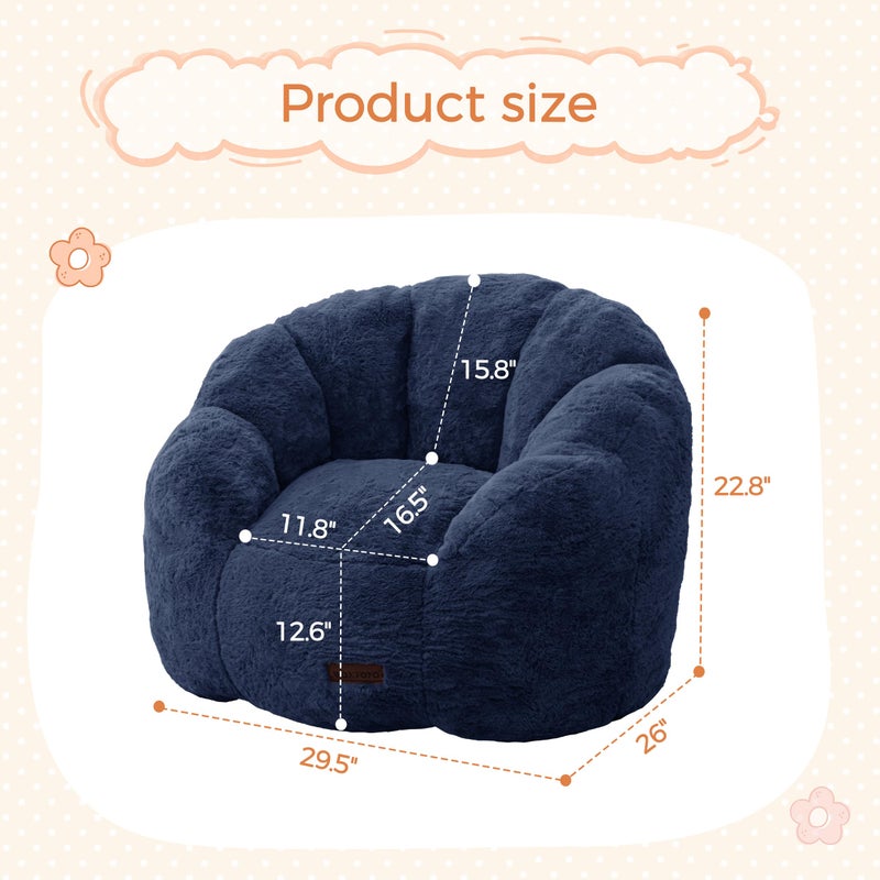 MAXYOYO Kids Bean Bag Chair, Floral Shaped Bean Bag Sofa, Plush Faux Fur Toddler Couch with Petal Backrest for Boys Girls, Stuffed Cozy Sofa for Nursery, Bedroom, Navy - Image 2