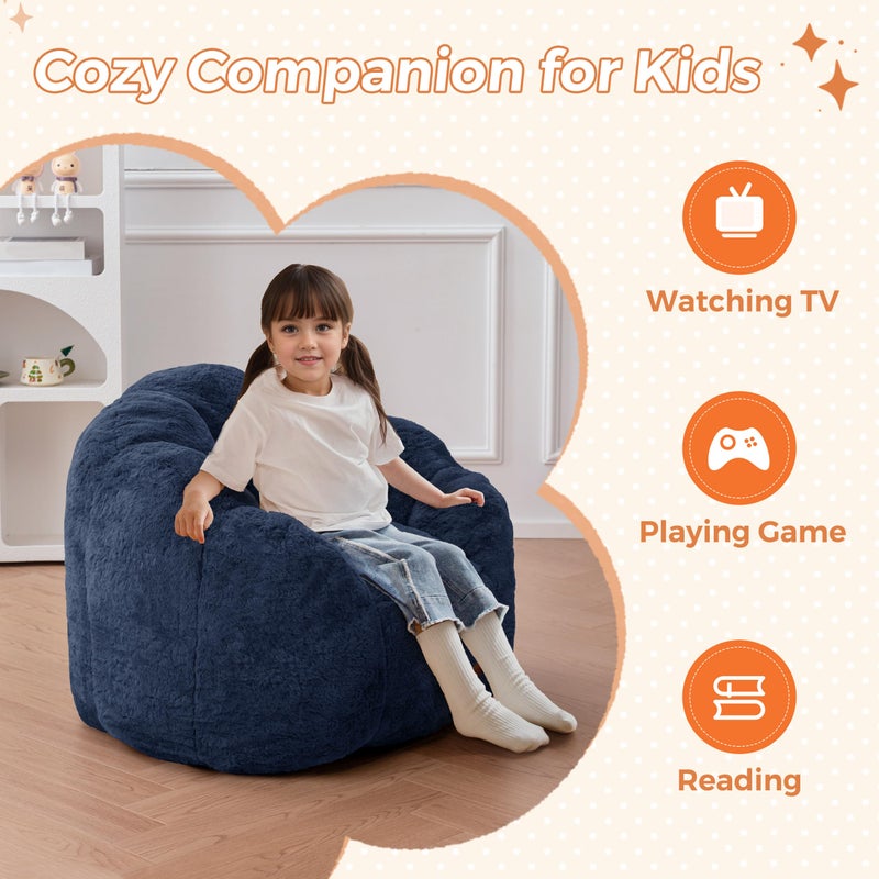 MAXYOYO Kids Bean Bag Chair, Floral Shaped Bean Bag Sofa, Plush Faux Fur Toddler Couch with Petal Backrest for Boys Girls, Stuffed Cozy Sofa for Nursery, Bedroom, Navy - Image 4