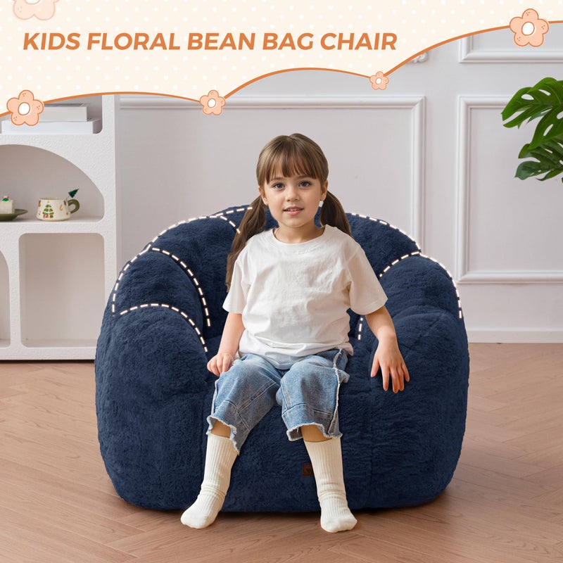 MAXYOYO Kids Bean Bag Chair, Floral Shaped Bean Bag Sofa, Plush Faux Fur Toddler Couch with Petal Backrest for Boys Girls, Stuffed Cozy Sofa for Nursery, Bedroom, Navy - Image 3