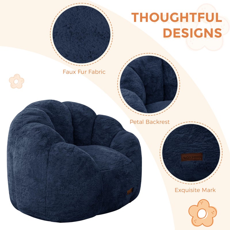 MAXYOYO Kids Bean Bag Chair, Floral Shaped Bean Bag Sofa, Plush Faux Fur Toddler Couch with Petal Backrest for Boys Girls, Stuffed Cozy Sofa for Nursery, Bedroom, Navy - Image 5