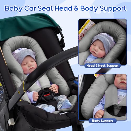 Kaseeous Baby Car Seat Head Support for Doona Stroller Thickened Infant Carseat Head Support with 3 Strap Covers Reversible Car Seat Insert for Newborn Baby Car Seat Cushion with Filled Natural Cotton - Image 3
