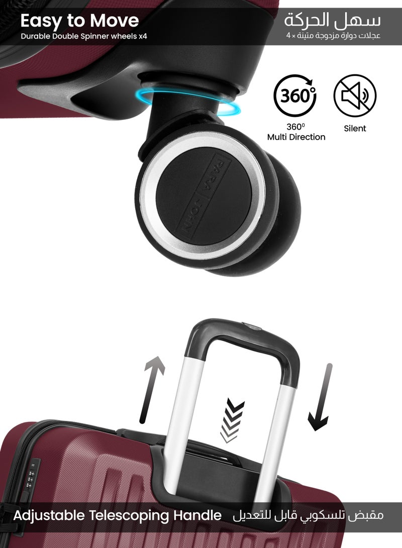 PARAJOHN حقيبة سفر متوسطة Nexus 24 بوصة بتصميم مربعات - حقيبة صلبة خفيفة الوزن ABS بوزن 20 كجم مع 4 عجلات دوارة وقفل، بنفسجي أحمر - Image 4