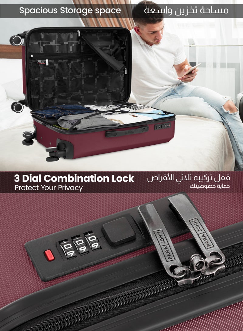 PARAJOHN حقيبة سفر متوسطة Nexus 24 بوصة بتصميم مربعات - حقيبة صلبة خفيفة الوزن ABS بوزن 20 كجم مع 4 عجلات دوارة وقفل، بنفسجي أحمر - Image 5